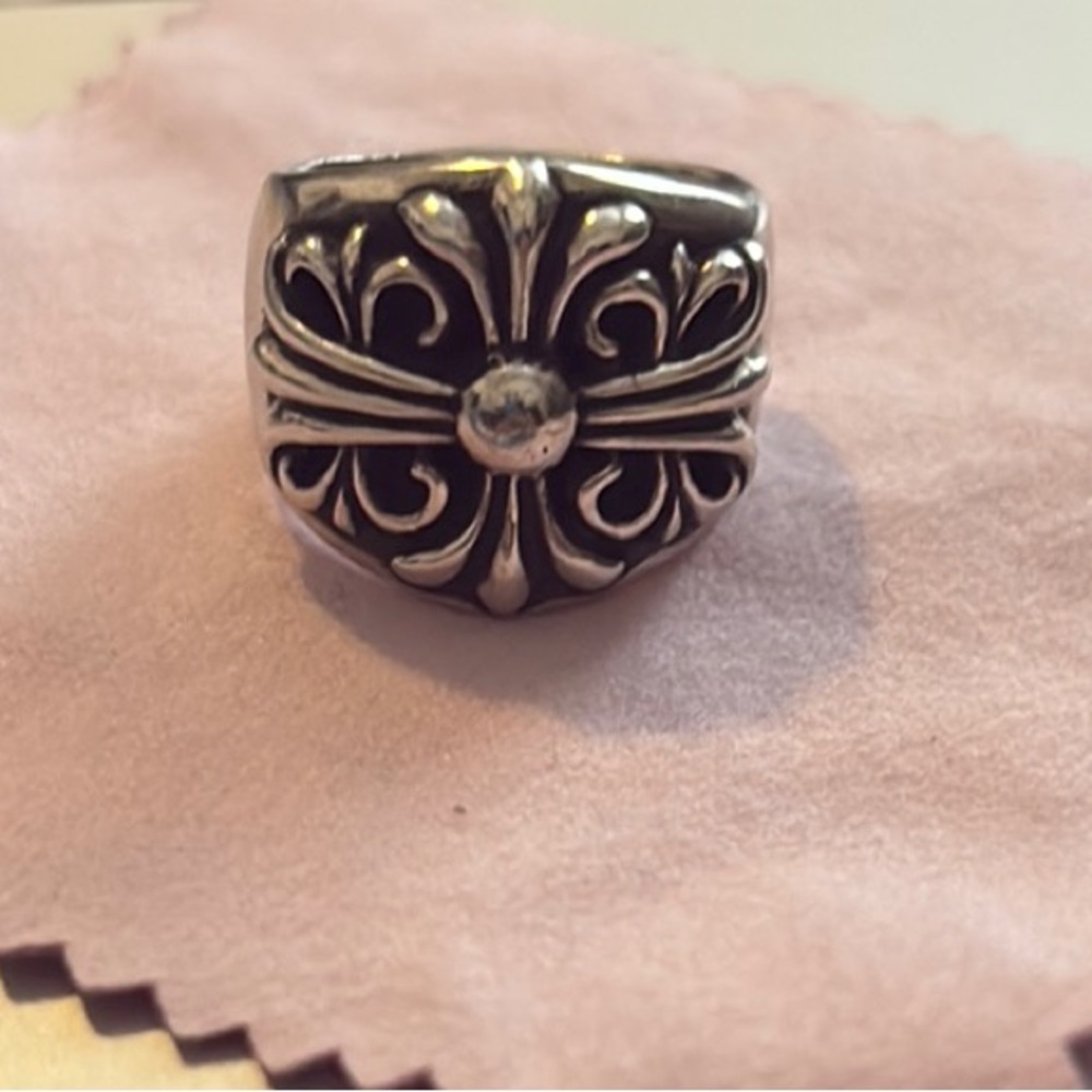 Silver Chrome Hearts Ring with Intricate Design